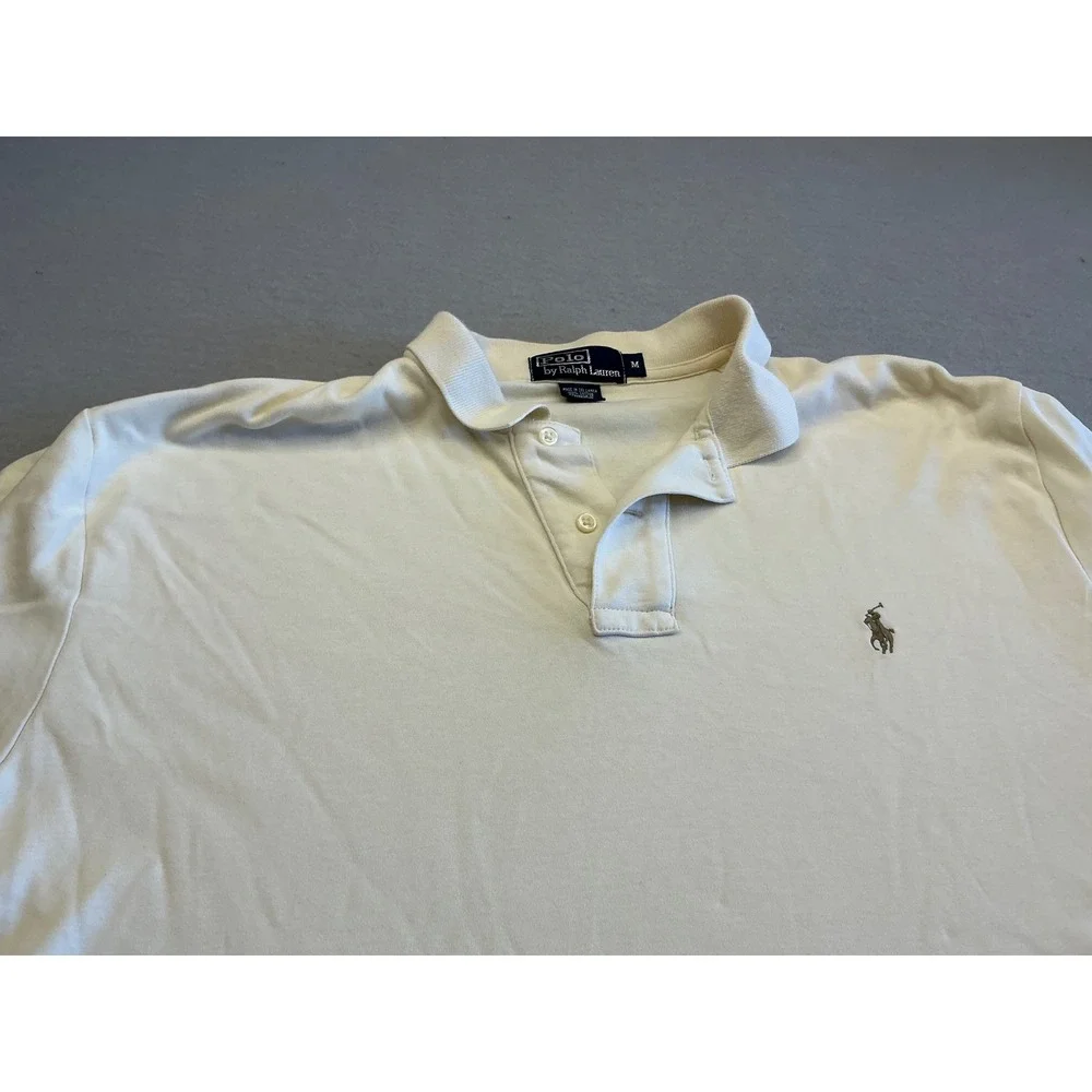 Polo Ralph Lauren Polo Shirt Cream Short Sleeve Cotton Mens Medium Classic Logo